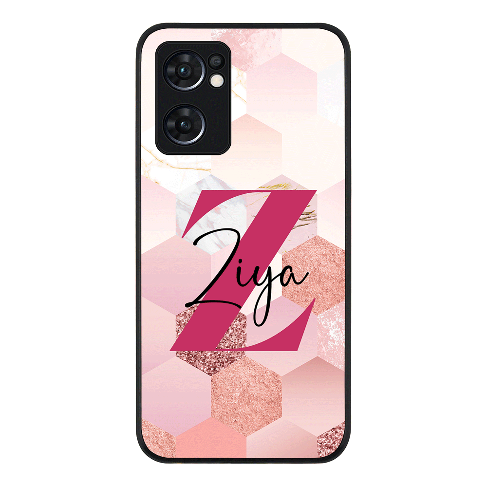 Oppo Reno7 5G / Rugged Black Personalized Text Geometric Pink Marble Texture, Phone Case - Oppo - Stylizedd.com