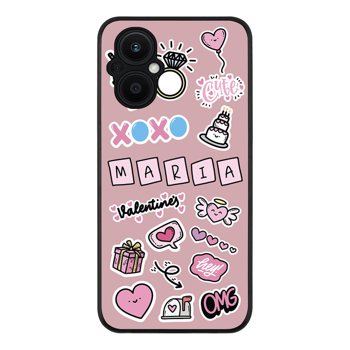 Oppo Reno7 Z / Rugged Black Personalized Name Cute Love Heart Sticker, Phone Case  - Oppo - Stylizedd.com