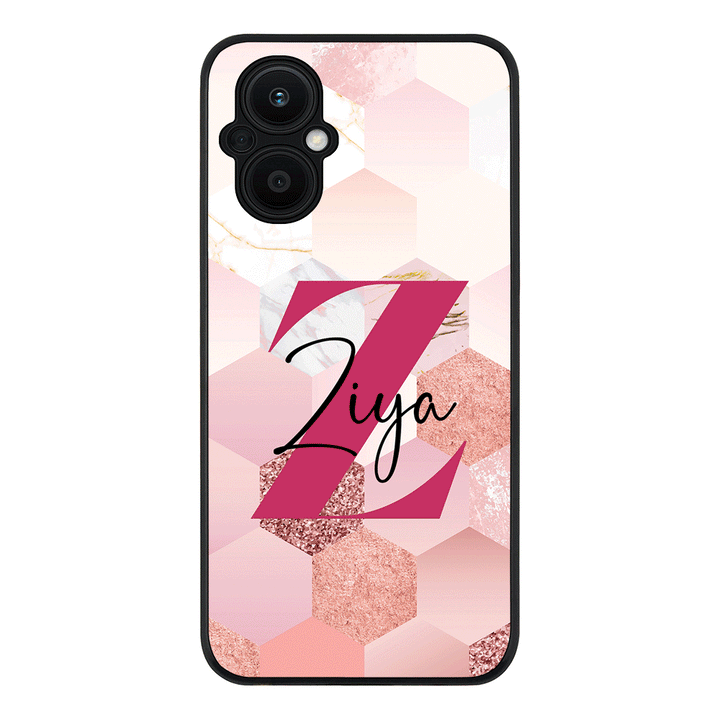 Oppo Reno7 Z / Rugged Black Personalized Text Geometric Pink Marble Texture, Phone Case - Oppo - Stylizedd.com
