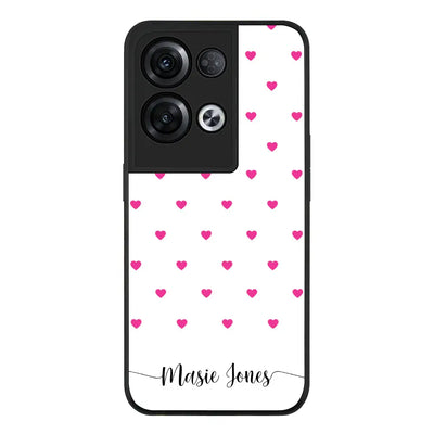 Oppo Reno 8 Pro Rugged Black Heart Pattern Custom Text, My Name Phone Case - Oppo - Stylizedd.com