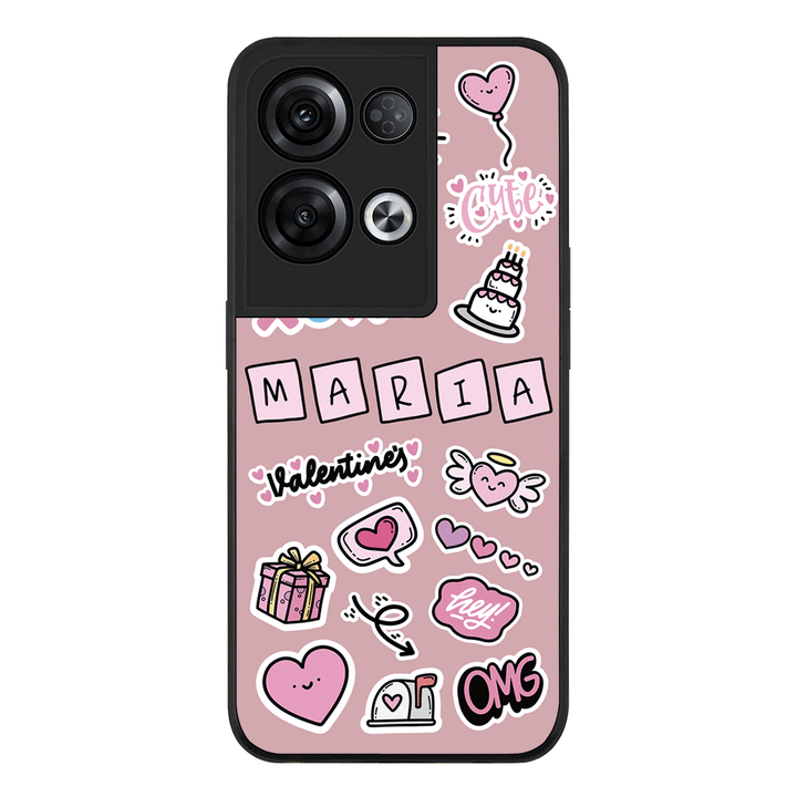 Oppo Reno 8 Pro / Rugged Black Personalized Name Cute Love Heart Sticker, Phone Case  - Oppo - Stylizedd.com