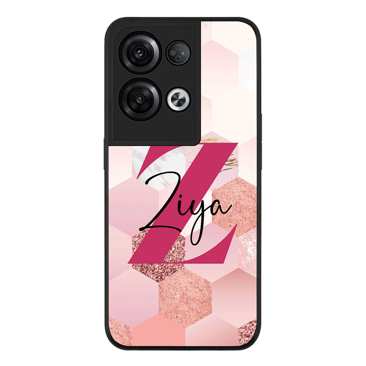 Oppo Reno 8 Pro / Rugged Black Personalized Text Geometric Pink Marble Texture, Phone Case - Oppo - Stylizedd.com