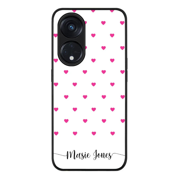 Oppo Reno 8T 5G / Oppo A1 Pro 5G Rugged Black Heart Pattern Custom Text, My Name Phone Case - Oppo - Stylizedd.com