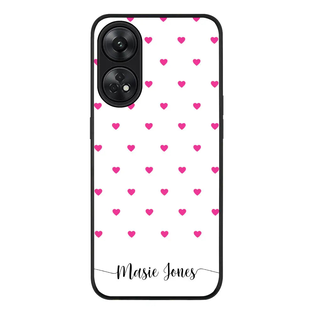 Oppo Reno 8T Rugged Black Heart Pattern Custom Text, My Name Phone Case - Oppo - Stylizedd.com