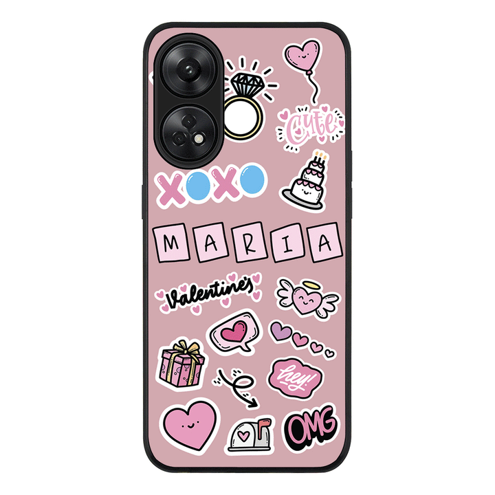 Oppo Reno 8T / Rugged Black Personalized Name Cute Love Heart Sticker, Phone Case  - Oppo - Stylizedd.com