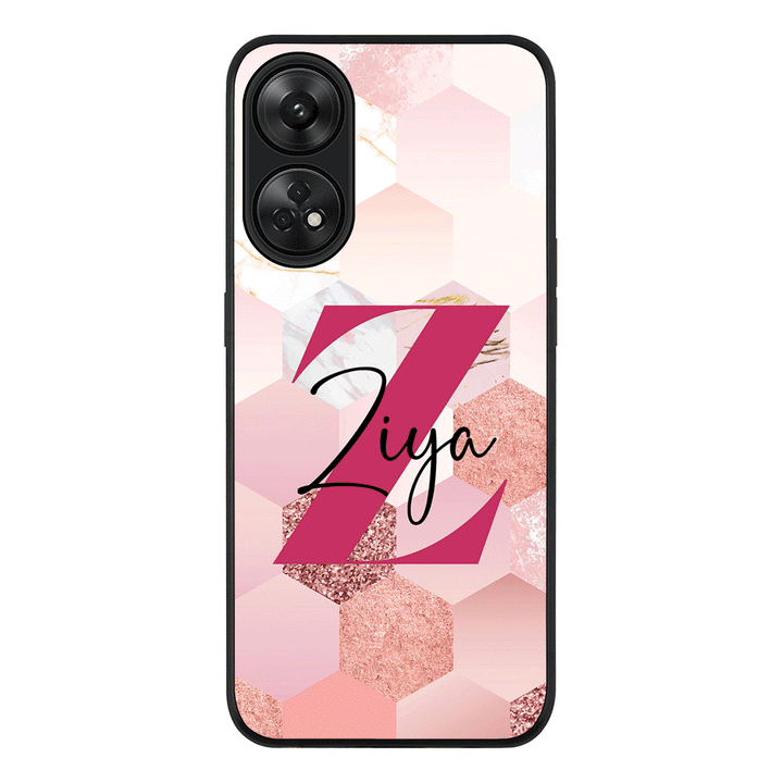 Oppo Reno 8T / Rugged Black Personalized Text Geometric Pink Marble Texture, Phone Case - Oppo - Stylizedd.com