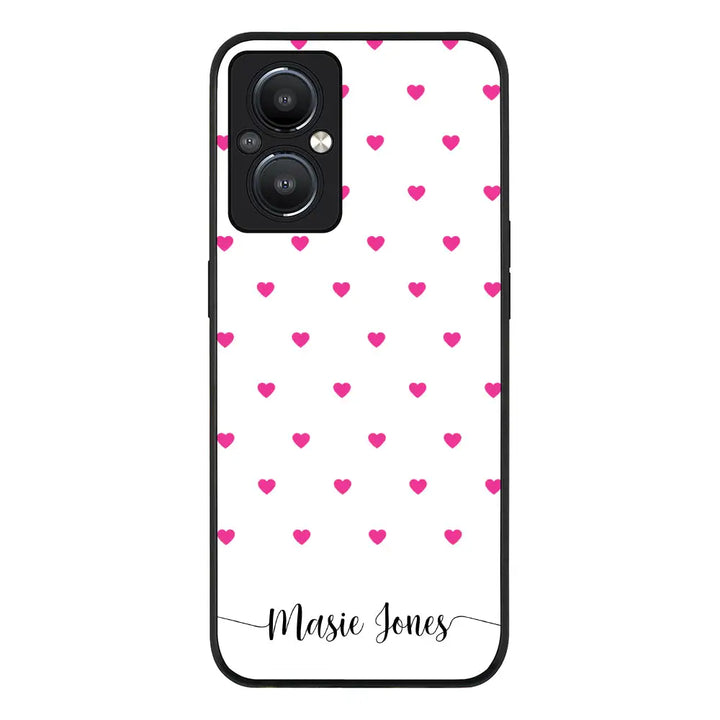 Oppo Reno 8 Z 5G / Reno8 Lite 5G / Reno7 Z 5G Rugged Black Heart Pattern Custom Text, My Name Phone Case - Oppo - Stylizedd.com