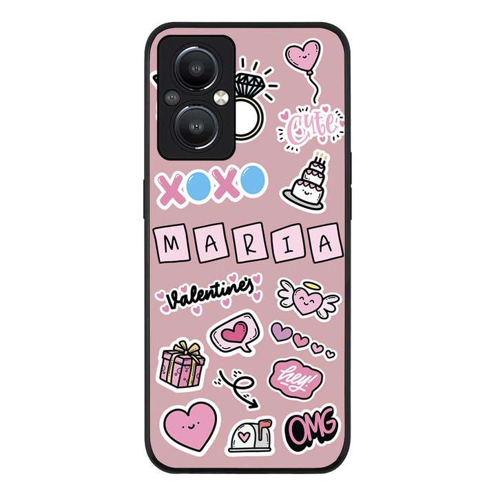 Oppo Reno 8 Z 5G / Reno8 Lite 5G / Reno7 Z 5G / Rugged Black Personalized Name Cute Love Heart Sticker, Phone Case  - Oppo - Stylizedd.com