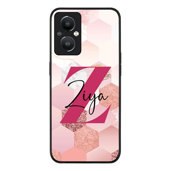 Oppo Reno 8 Z 5G / Reno8 Lite 5G / Reno7 Z 5G / Rugged Black Personalized Text Geometric Pink Marble Texture, Phone Case - Oppo - Stylizedd.com