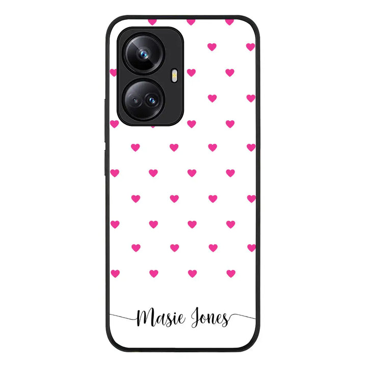 Realme 10 Pro Plus 5G / Rugged Black Phone Case Heart Pattern Custom Text, My Name Phone Case - Realme - Stylizedd