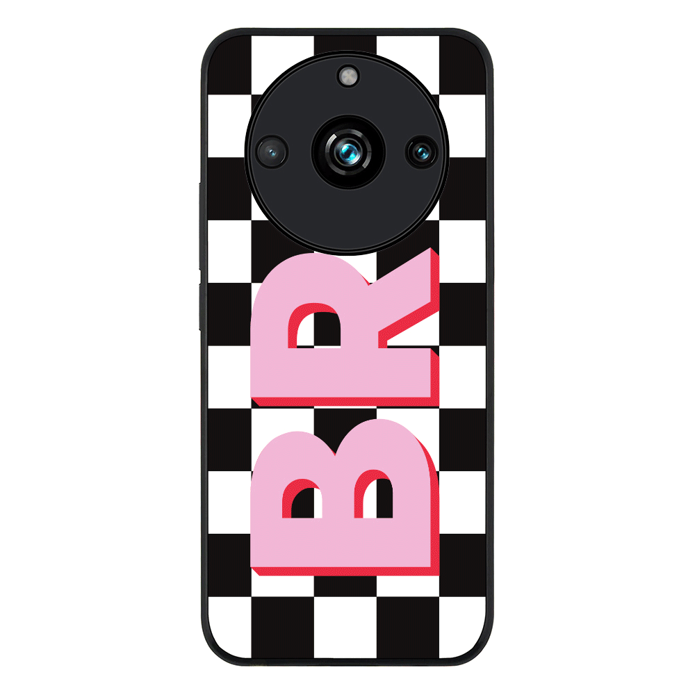Custom Monogram Initial Checkerboard Phone Case - Realme - 11 Pro / Plus / Rugged Black - Stylizedd