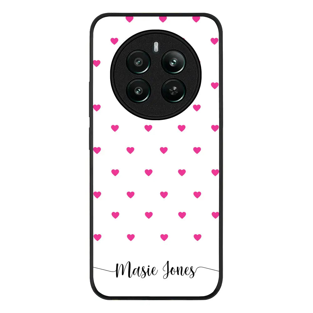 Heart Pattern Custom Text My Name Phone Case - Realme - 12 Plus / 4G / Rugged Black - Stylizedd