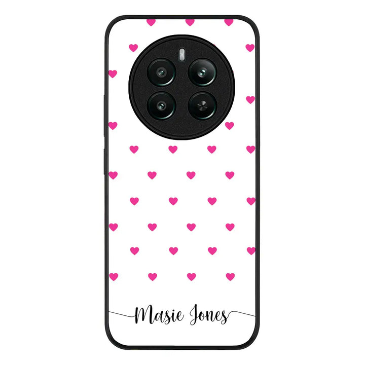 Heart Pattern Custom Text My Name Phone Case - Realme - 12 Plus / 4G / Rugged Black - Stylizedd