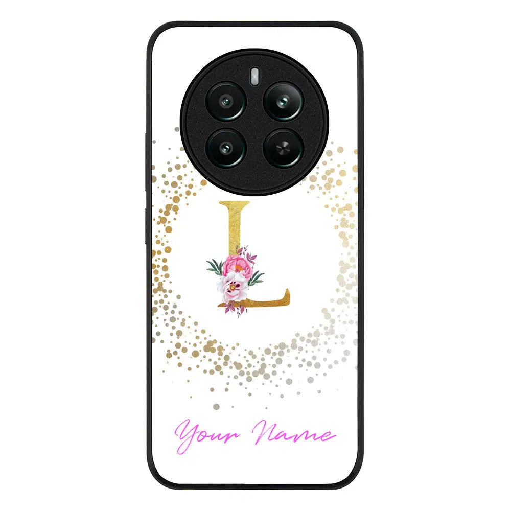 Floral Initial Phone Case - Realme - 12 Plus / 4G / Rugged Black - Stylizedd