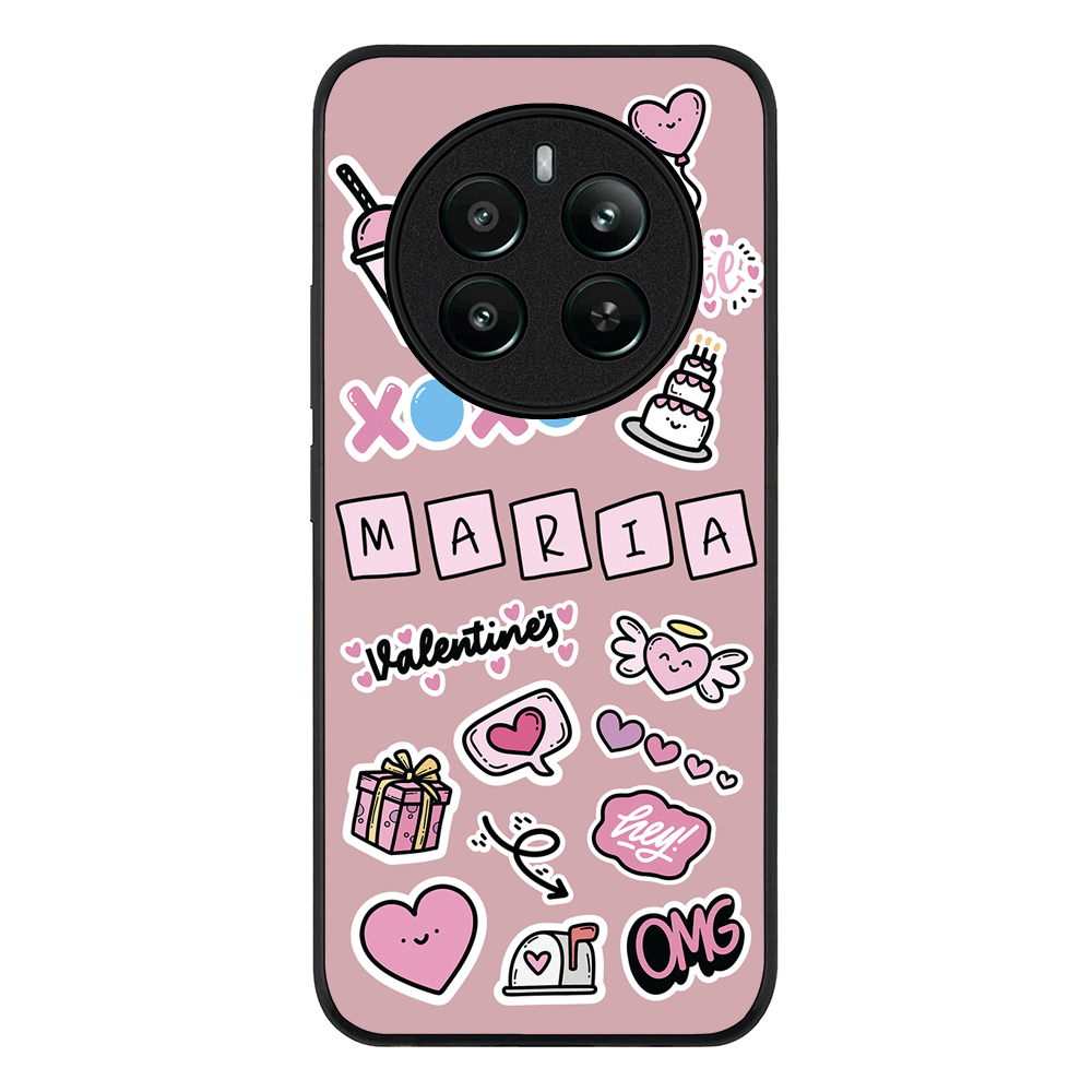 Realme 12 Plus / 12 4G / Rugged Black Personalized Name Cute Love Heart Sticker, Phone Case - Realme - Stylizedd.com