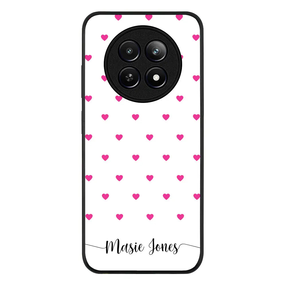 Heart Pattern Custom Text My Name Phone Case - Realme - 12 / 12x 5G / Rugged Black - Stylizedd