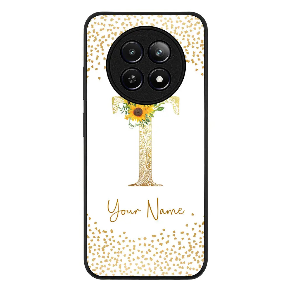 Floral Mandala Initial Phone Case - Realme - 12 / 12x 5G / Rugged Black - Stylizedd