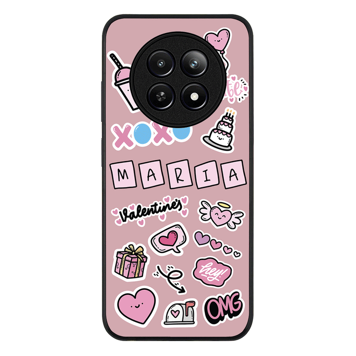 Realme 12 / 12x 5G / Rugged Black Personalized Name Cute Love Heart Sticker, Phone Case - Realme - Stylizedd.com