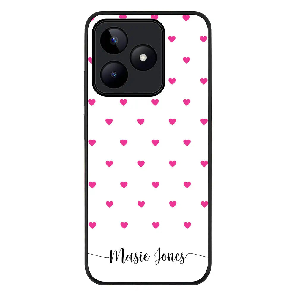 Heart Pattern Custom Text My Name Phone Case - Realme - C51 / Narzo N53 / Note 50 / Rugged Black