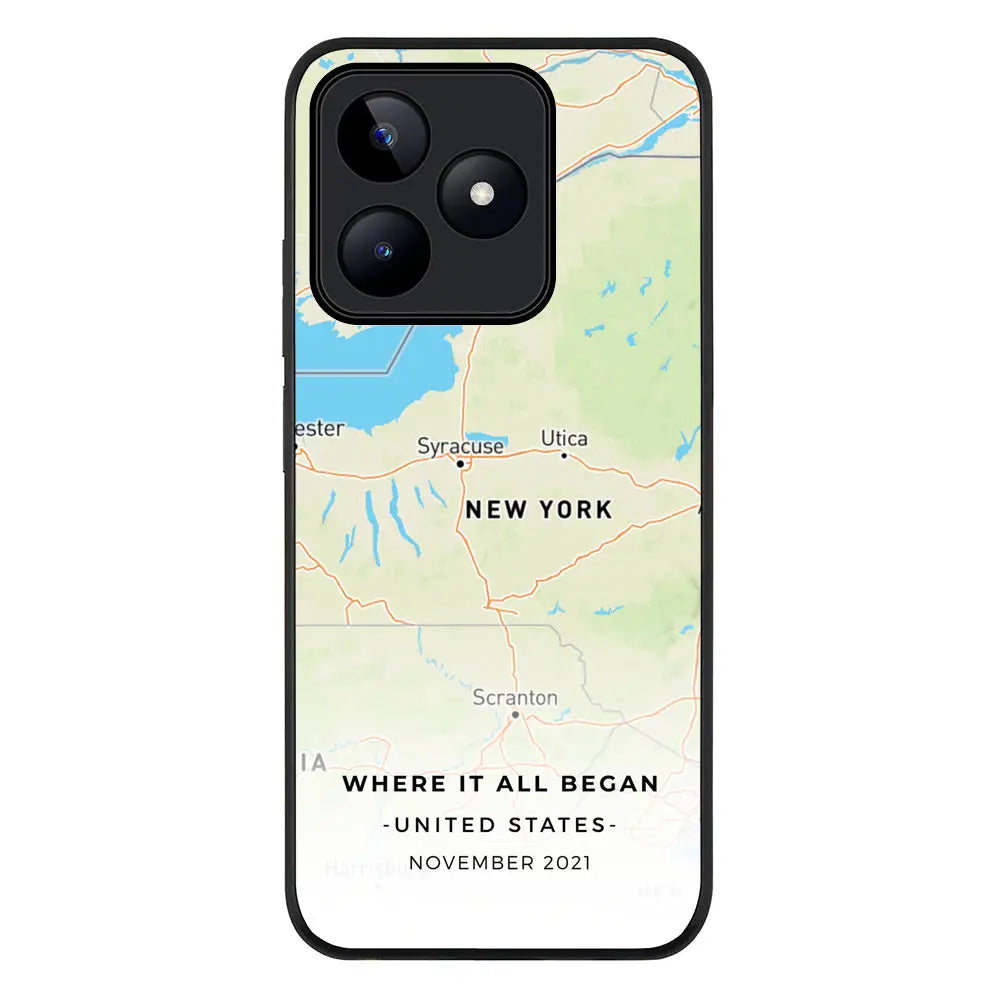 Personalized map Phone Case - Realme - C51 / Narzo N53 / Note 50 / Rugged Black - Stylizedd