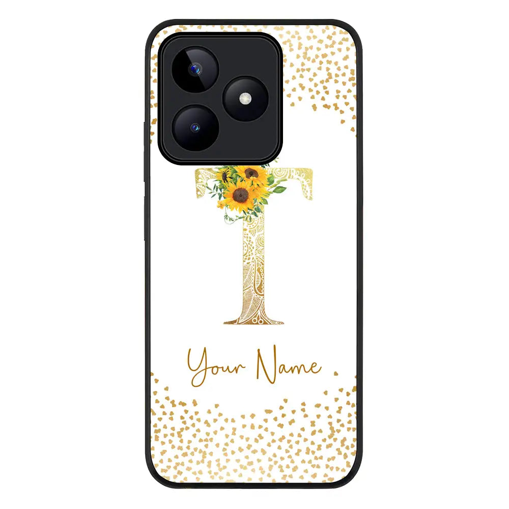 Floral Mandala Initial Phone Case - Realme - C51 / Narzo N53 / Note 50 / Rugged Black - Stylizedd