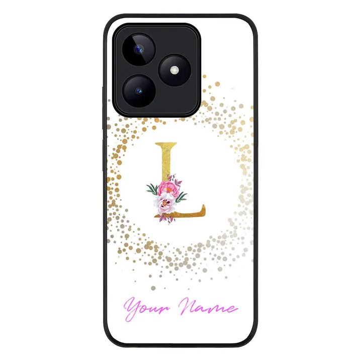 Floral Initial Phone Case - Realme - C51 / Narzo N53 / Note 50 / Rugged Black - Stylizedd