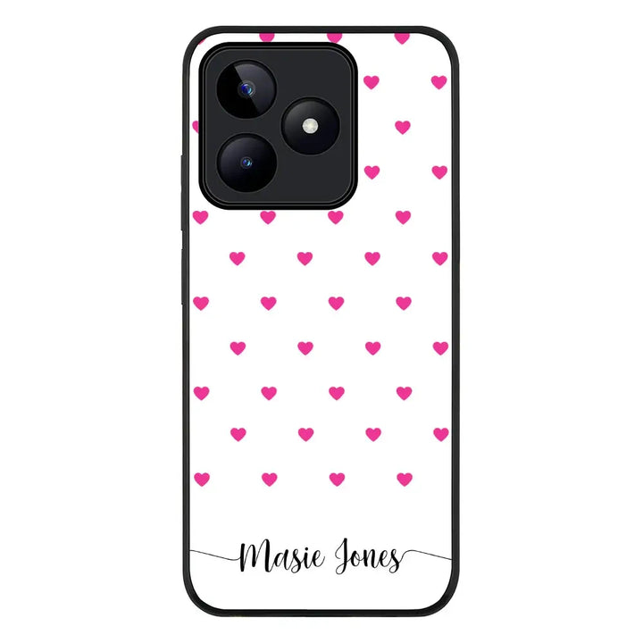 Realme C53 / Rugged Black Phone Case Heart Pattern Custom Text, My Name Phone Case - Realme - Stylizedd