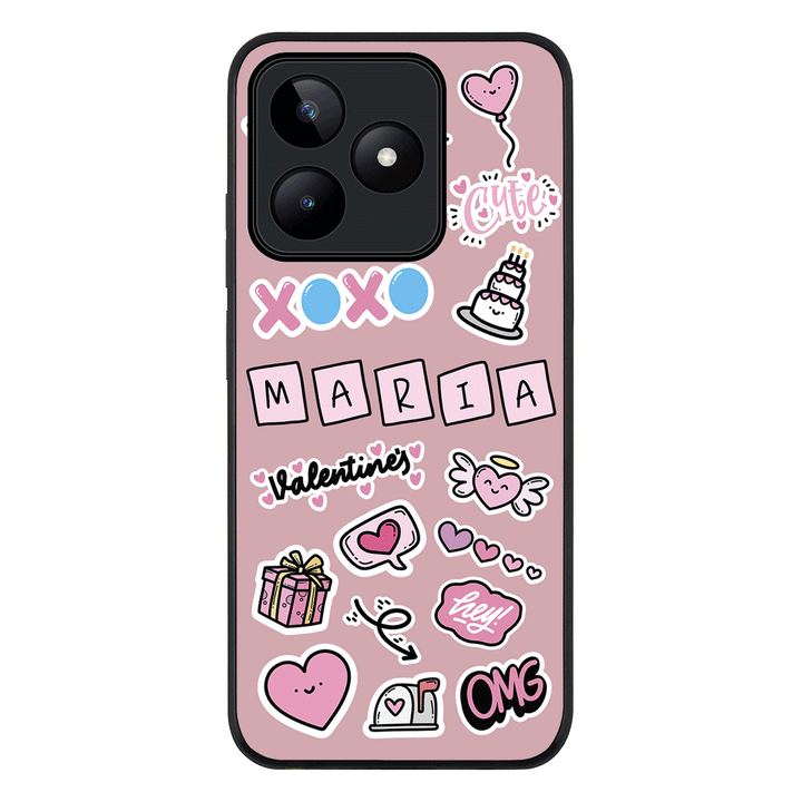 Realme C53 / Rugged Black Personalized Name Cute Love Heart Sticker, Phone Case - Realme - Stylizedd.com