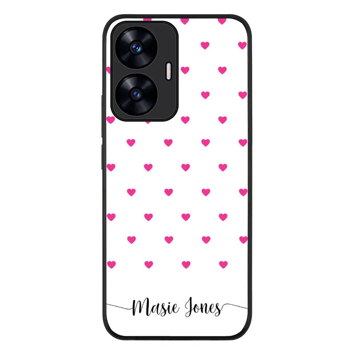 Realme C55 4G / Rugged Black Phone Case Heart Pattern Custom Text, My Name Phone Case - Realme - Stylizedd