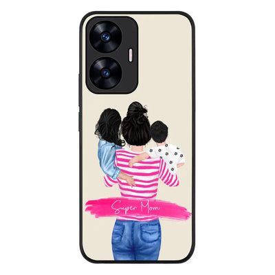 Realme C55 4G / Rugged Black Custom Clipart Text Mother Son & Daughter Phone Case - Realme - Stylizedd.com