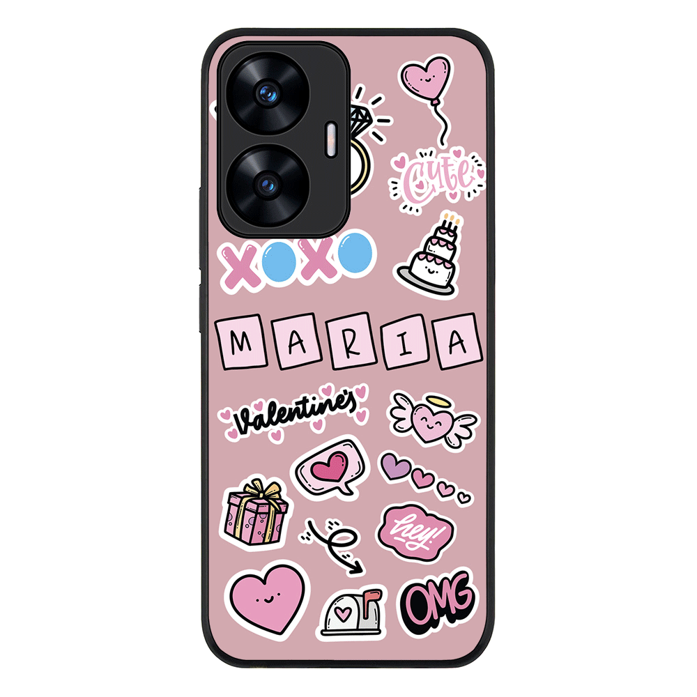 Realme C55 4G / Rugged Black Personalized Name Cute Love Heart Sticker, Phone Case - Realme - Stylizedd.com