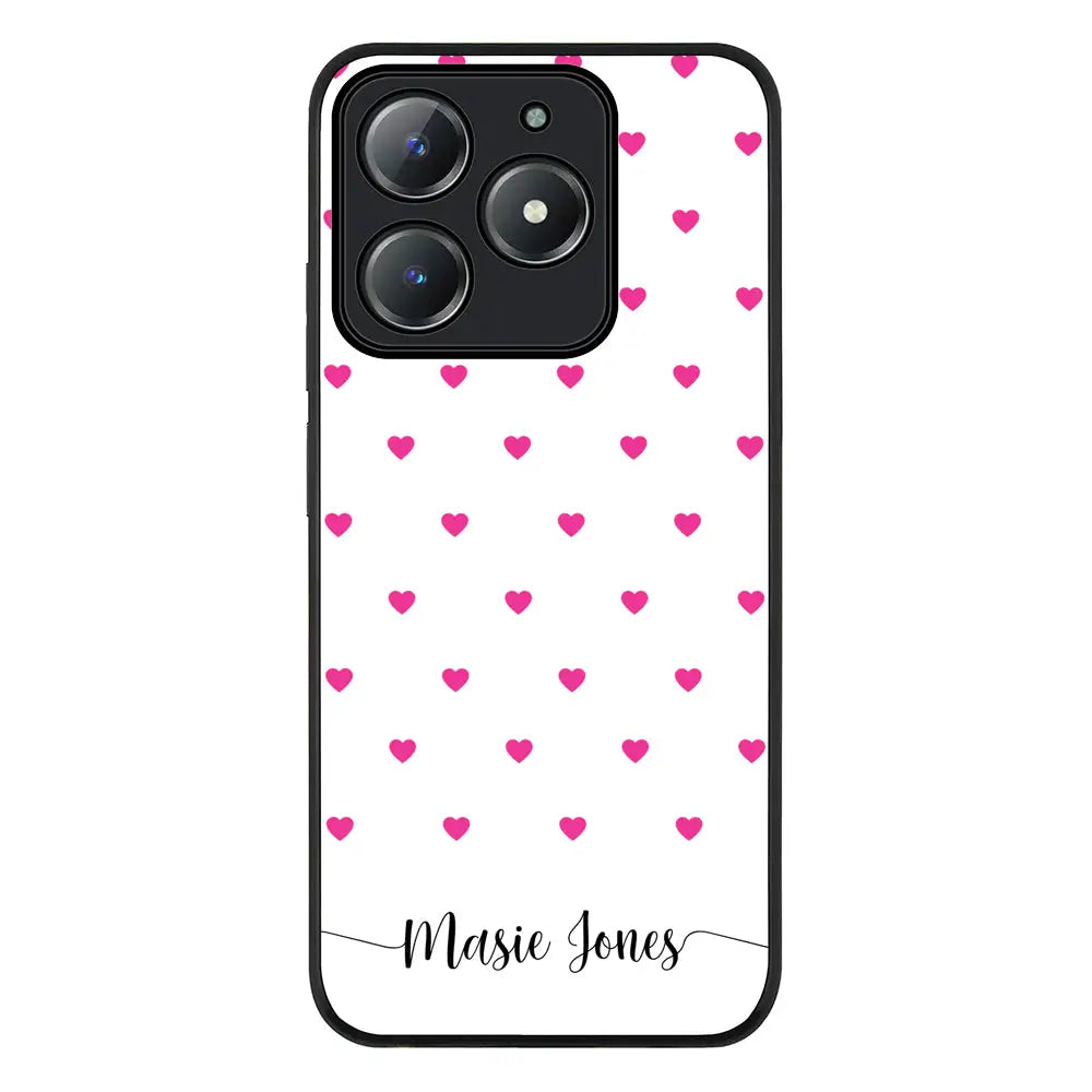 Heart Pattern Custom Text My Name Phone Case - Realme - C63 / C61 / Rugged Black - Stylizedd