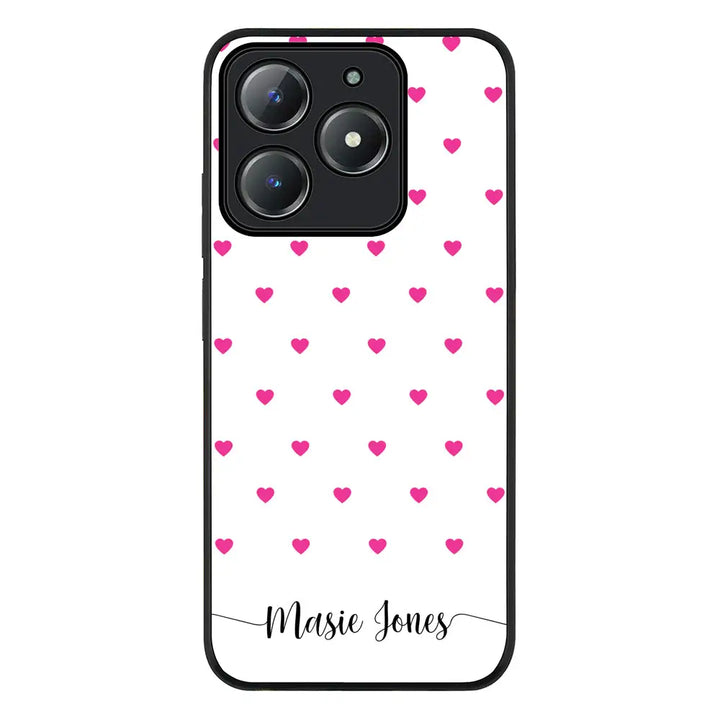 Heart Pattern Custom Text My Name Phone Case - Realme - C63 / C61 / Rugged Black - Stylizedd