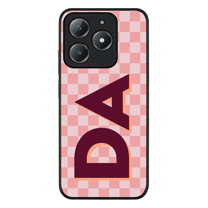 Custom Monogram Initial Small Checkerboard Phone Case - Realme - C63 / C61 / Rugged Black