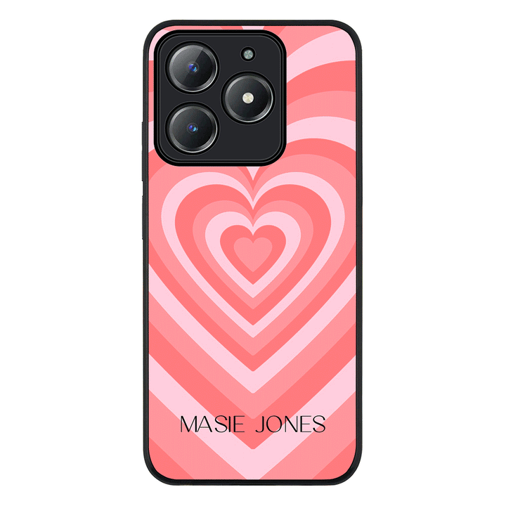 Personalized Name Retro Hearts Phone Case - Realme - C63 / C61 / Rugged Black - Stylizedd