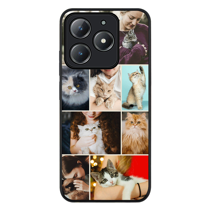 Personalised Photo Collage Grid Pet Cat Phone Case - Realme - C63 / C61 / Rugged Black - Stylizedd