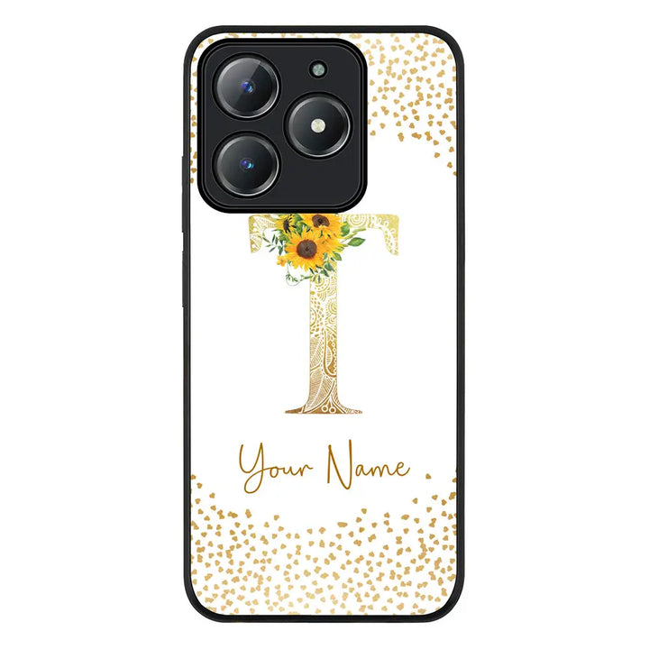 Floral Mandala Initial Phone Case - Realme - C63 / C61 / Rugged Black - Stylizedd