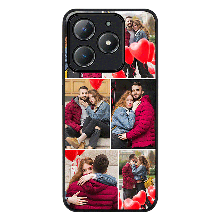 Personalised Valentine Photo Collage Grid Phone Case - Realme - C63 / C61 / Rugged Black - Stylizedd