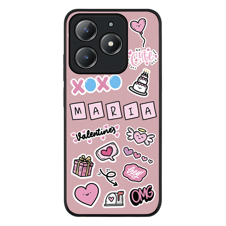 Personalized Name Cute Love Heart Sticker Phone Case - Realme - C63 / C61 / Rugged Black - Stylizedd