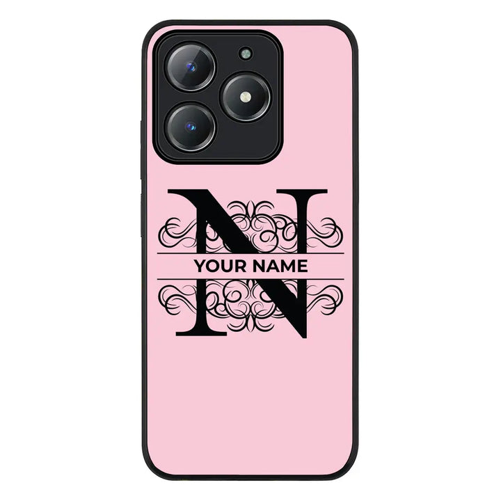 Split Floral Initial Phone Case - Realme - C63 / C61 / Rugged Black - Stylizedd