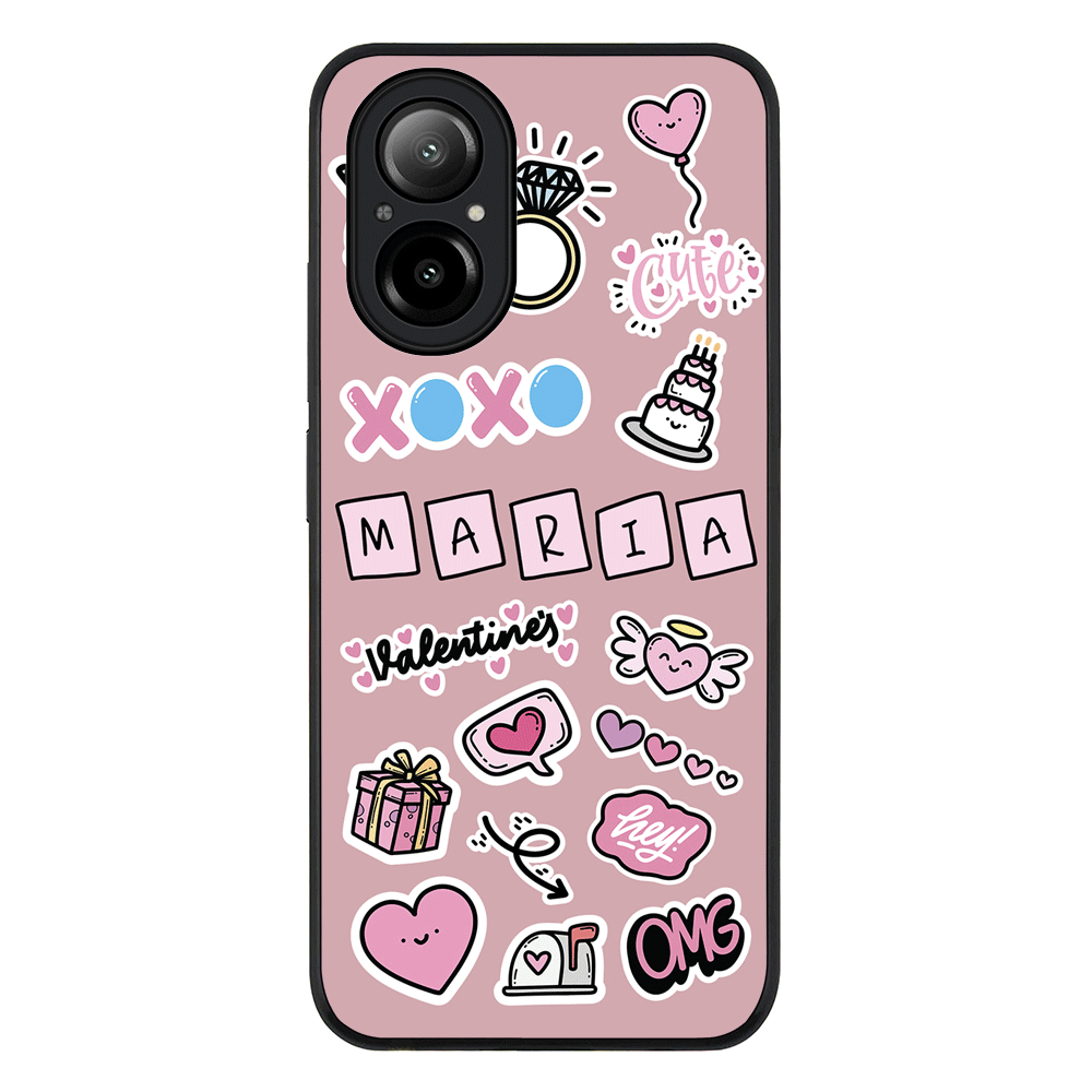 Realme C67 4G / Rugged Black Personalized Name Cute Love Heart Sticker, Phone Case - Realme - Stylizedd.com