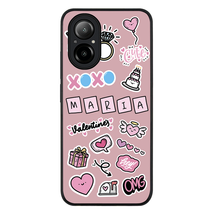 Realme C67 4G / Rugged Black Personalized Name Cute Love Heart Sticker, Phone Case - Realme - Stylizedd.com