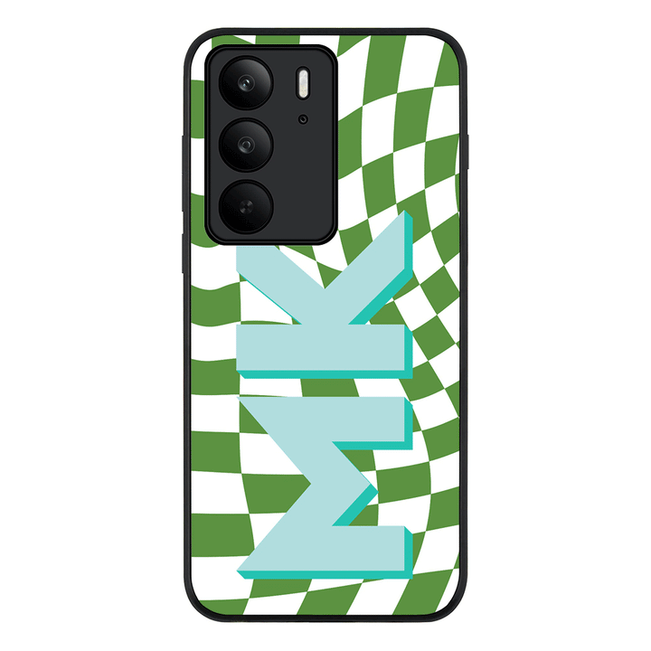 Custom Monogram Initial Wavy Checkerboard, Phone Case - Realme