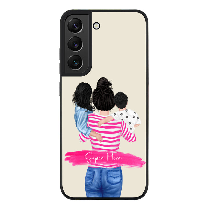 Samsung Galaxy S21 FE 5G / Rugged Black Custom Clipart Text Mother Son & Daughter Phone Case - Samsung S Series - Stylizedd.com