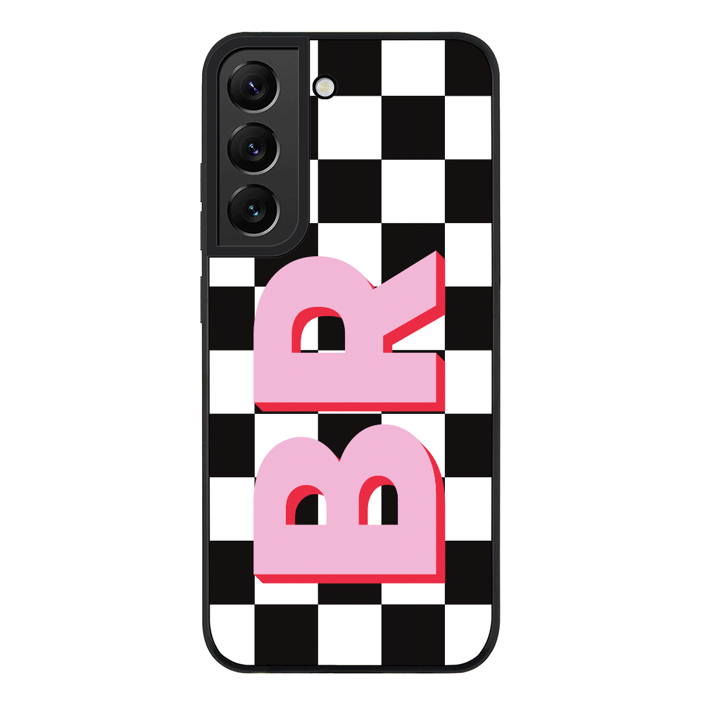Samsung Galaxy S21 FE 5G / Rugged Black Custom Monogram Initial Checkerboard, Phone Case - Samsung S Series - Stylizedd.com