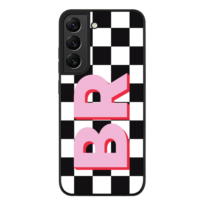 Samsung Galaxy S21 FE 5G / Rugged Black Custom Monogram Initial Checkerboard, Phone Case - Samsung S Series - Stylizedd.com