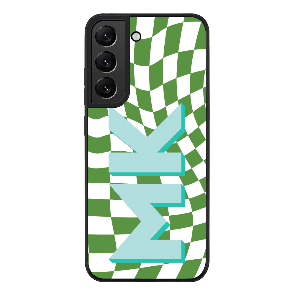 Samsung Galaxy S21 FE 5G / Rugged Black Custom Monogram Initial Wavy Checkerboard, Phone Case - Samsung S Series - Stylizedd.com
