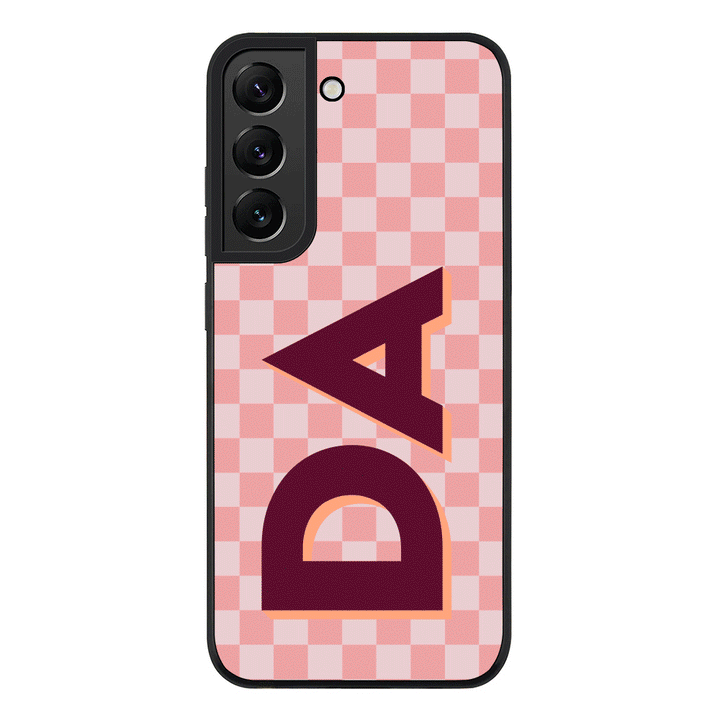 Samsung Galaxy S21 FE 5G / Rugged Black Custom Monogram Initial Small Checkerboard, Phone Case - Samsung S Series - Stylizedd.com