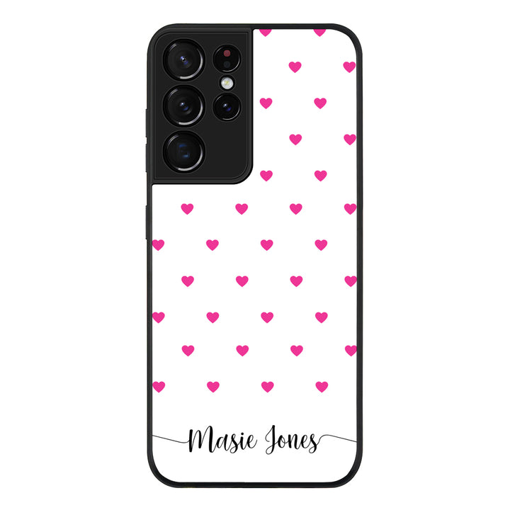 Samsung Galaxy S21 Ultra / Rugged Black Heart Pattern Custom Text, My Name Phone Case - Samsung S Series - Stylizedd.com