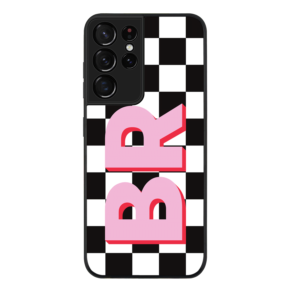 Samsung Galaxy S21 Ultra / Rugged Black Custom Monogram Initial Checkerboard, Phone Case - Samsung S Series - Stylizedd.com
